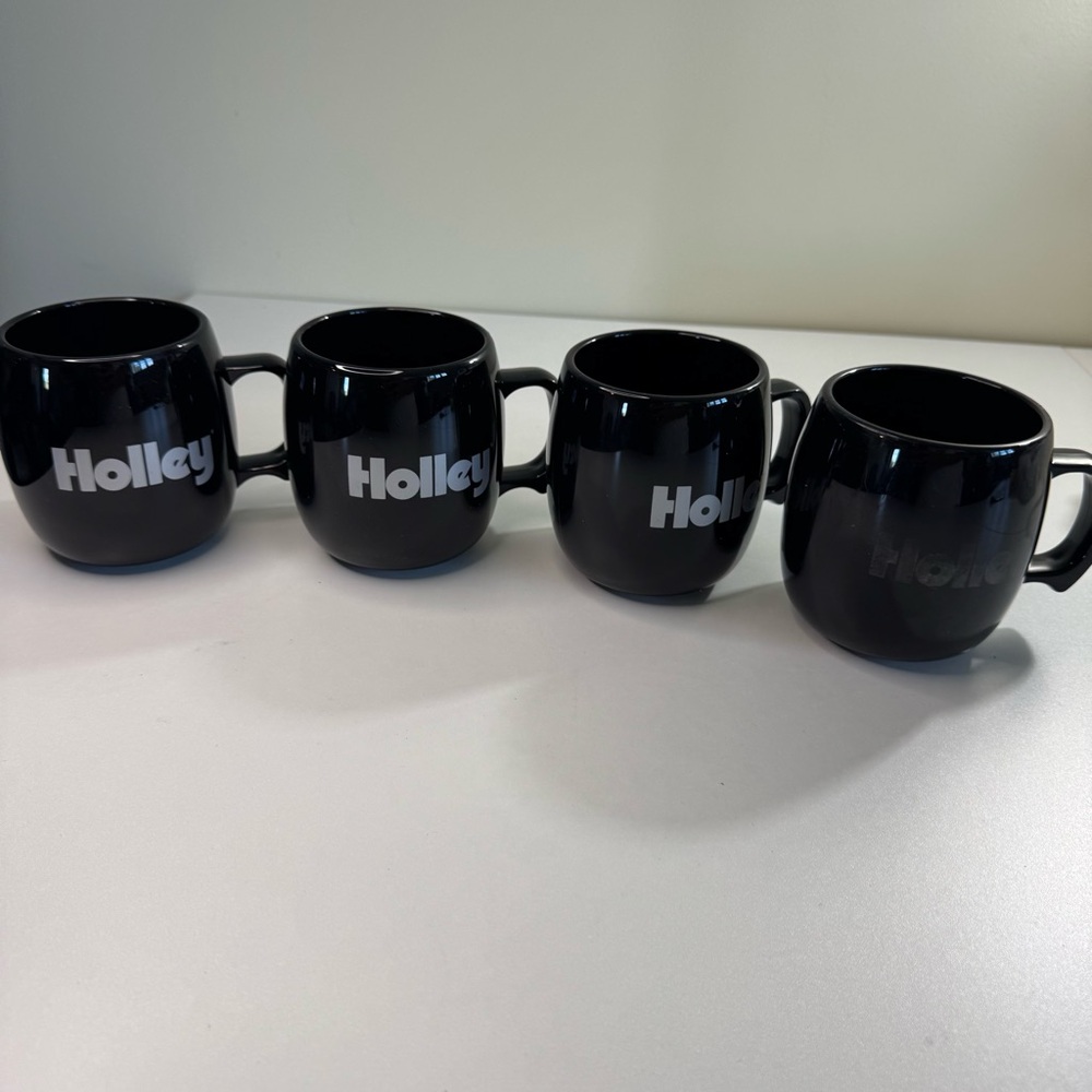 Holley Carburetor Coffee Mugs Set Of  4 Black Mismatched Logo Design
